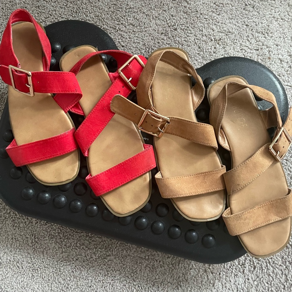 Shoeland, suede cross strap, flat sandals.